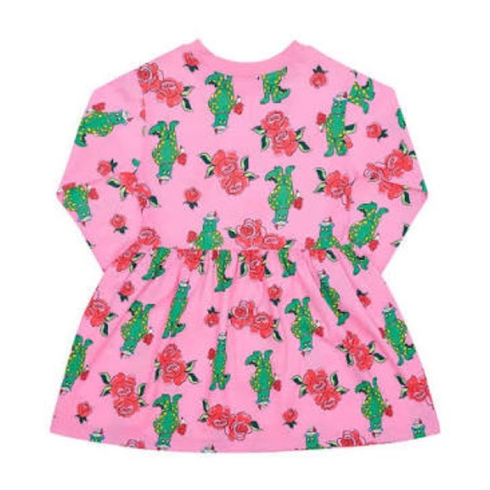 The Wiggles x Bonds Dorothy the Dinosaur Pink Kids Dress with Red Rose Print